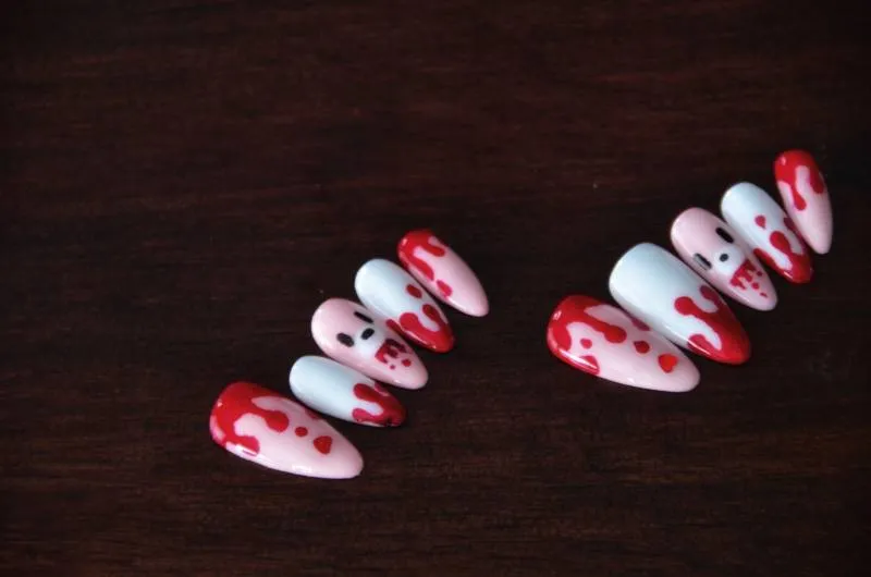 Pink and Girly Bear Bloody Claw Cute Press-On Nails, White wi... photo 1