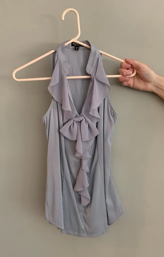 Express Grey Ruffle Top photo 1