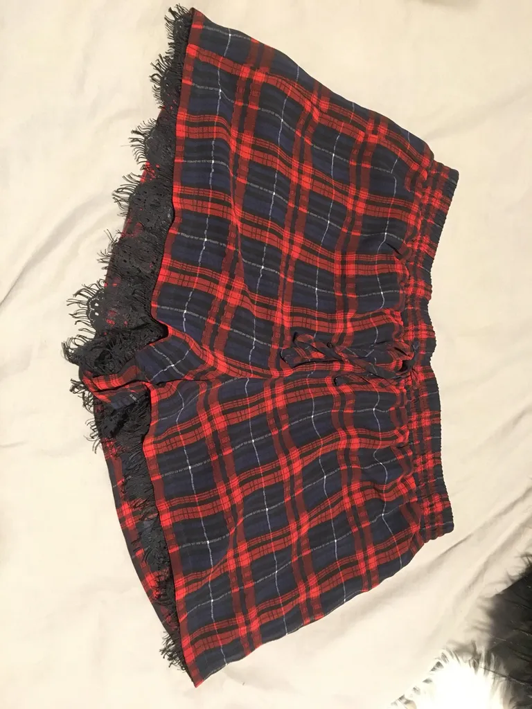 Plaid Shorts With Lace Detail photo 1