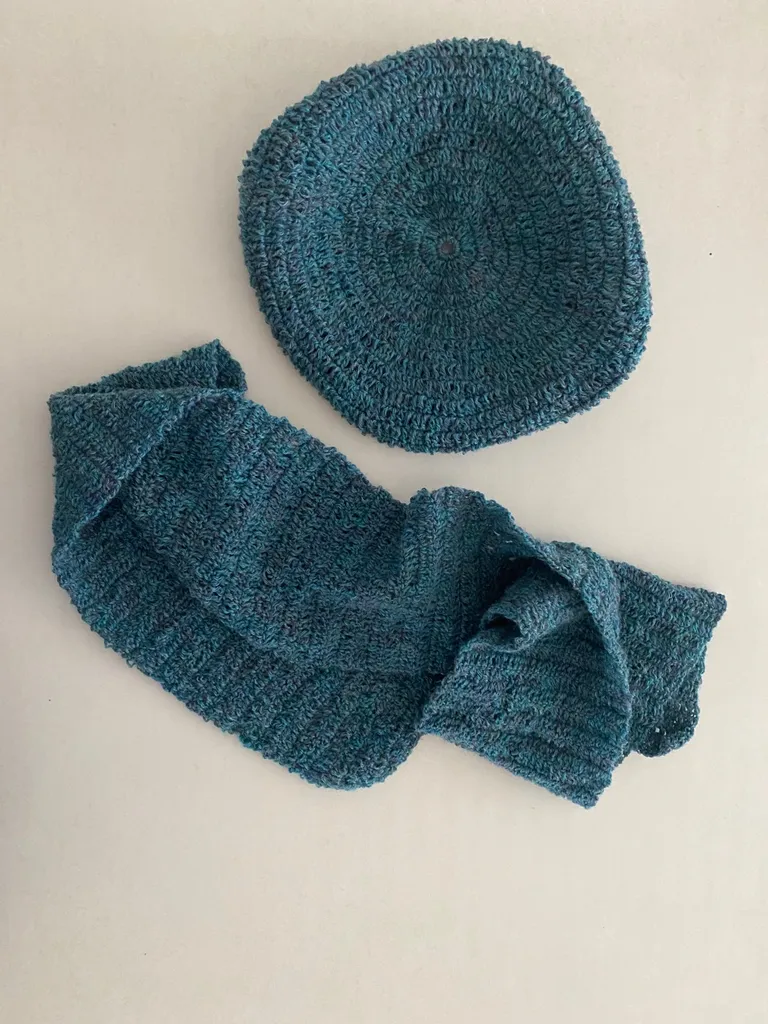 Hand knitted scarf & Cute knit blue cap beanie toque, handmad... photo 1