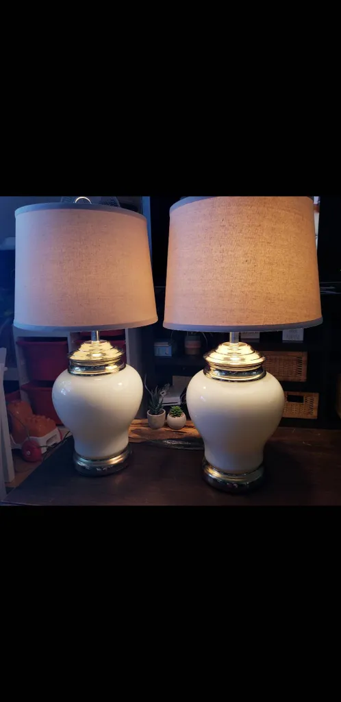GONE 🚫Vintage Glass & Faux Brass Lamps - Set of 2 photo 1