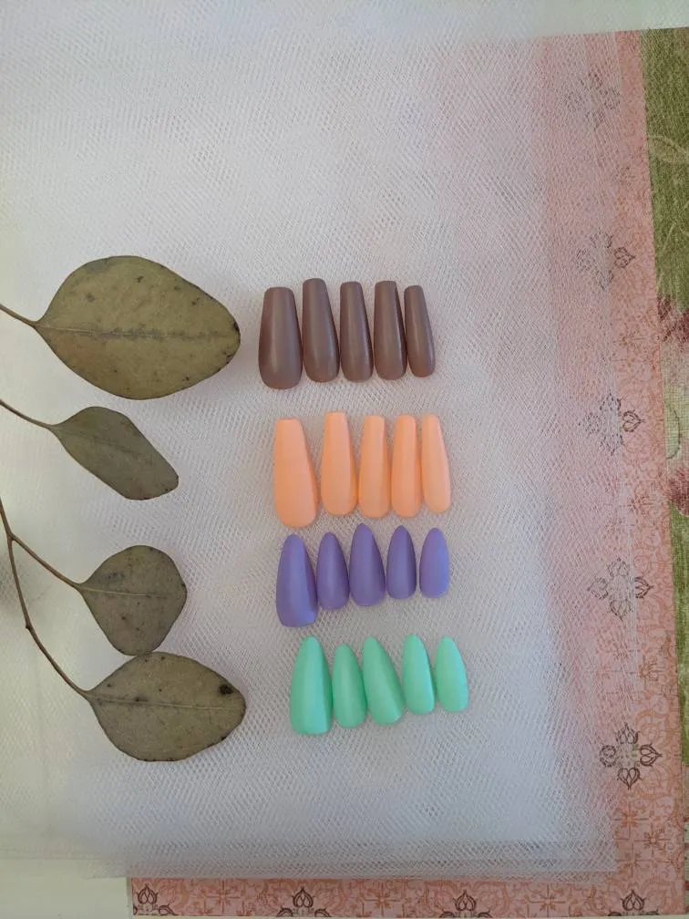 Matte Purple, Green, Peach Pink, Or Mauve Press-On Nails, Cla... photo 1