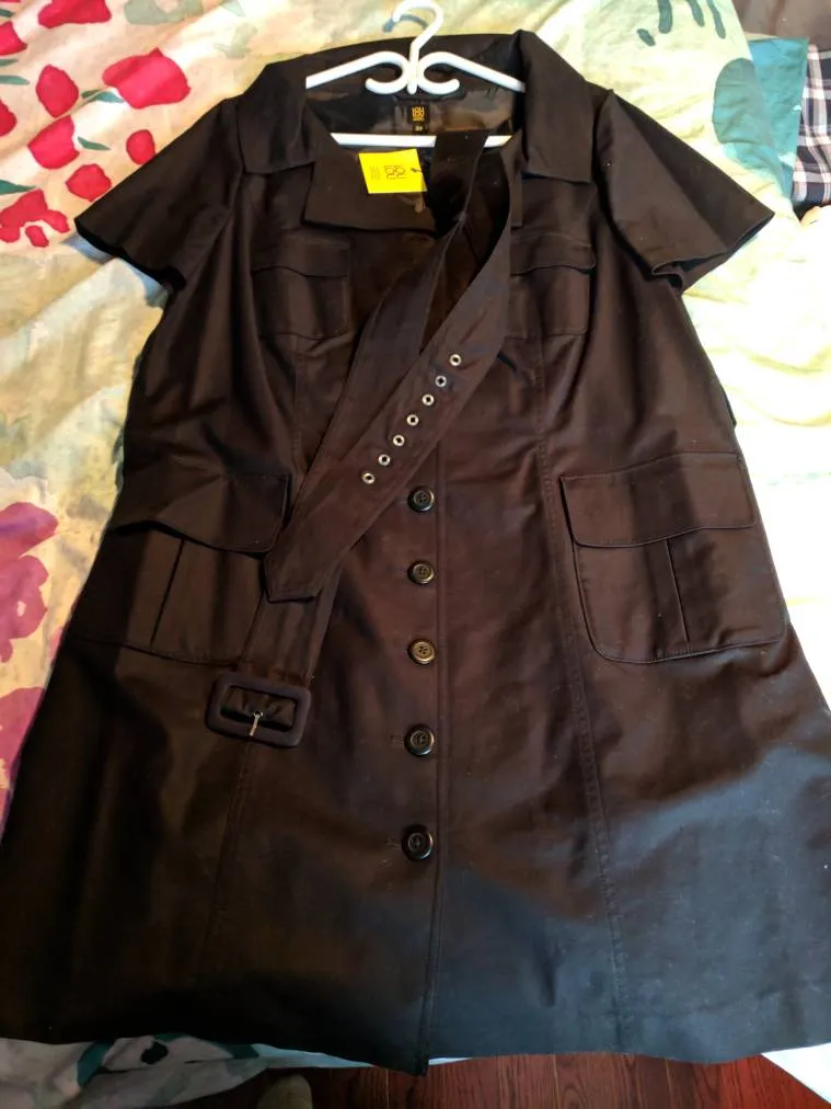 🎁 Luxe Black Trench Shirt Dress photo 1