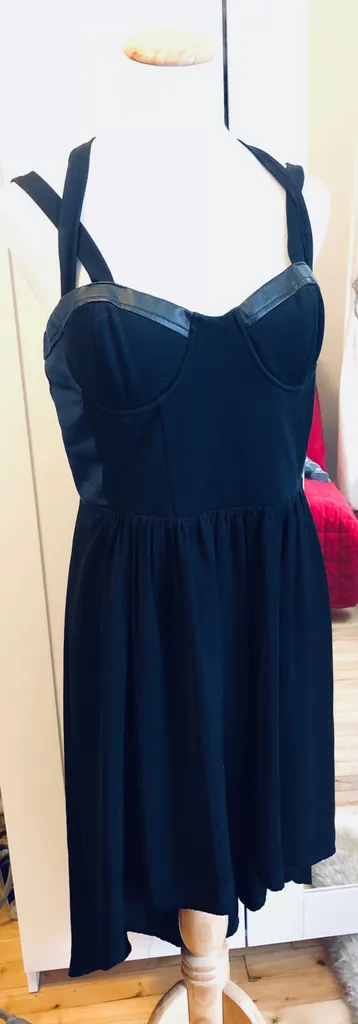 Cute Strappy Black Dress With Pleather Details photo 1