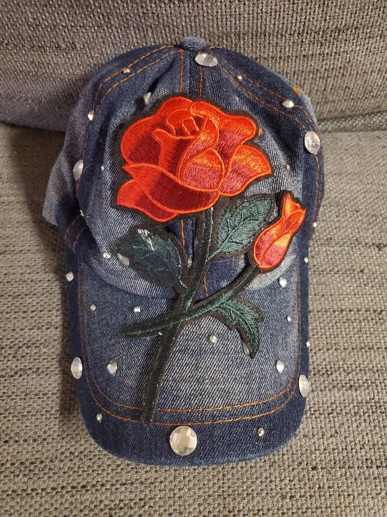 Dark Denim Cap W/ Rose & rhinestones photo 1