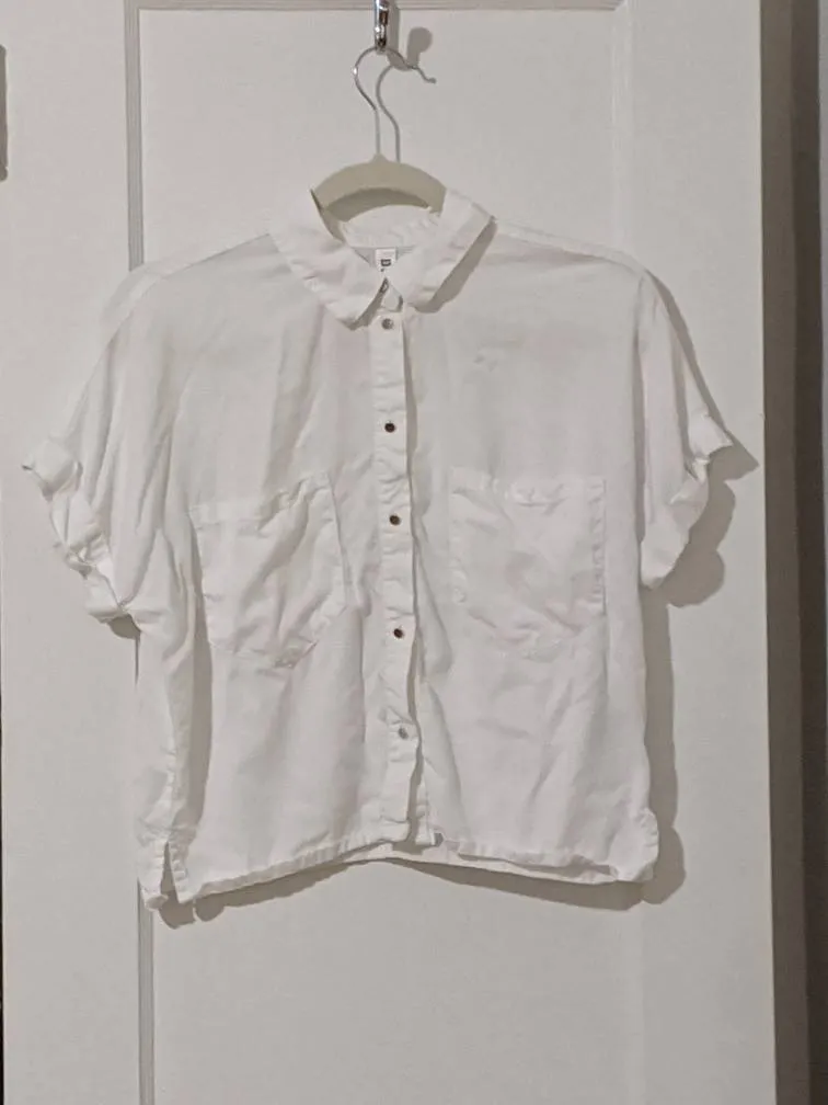 White Cropped Button Down photo 1