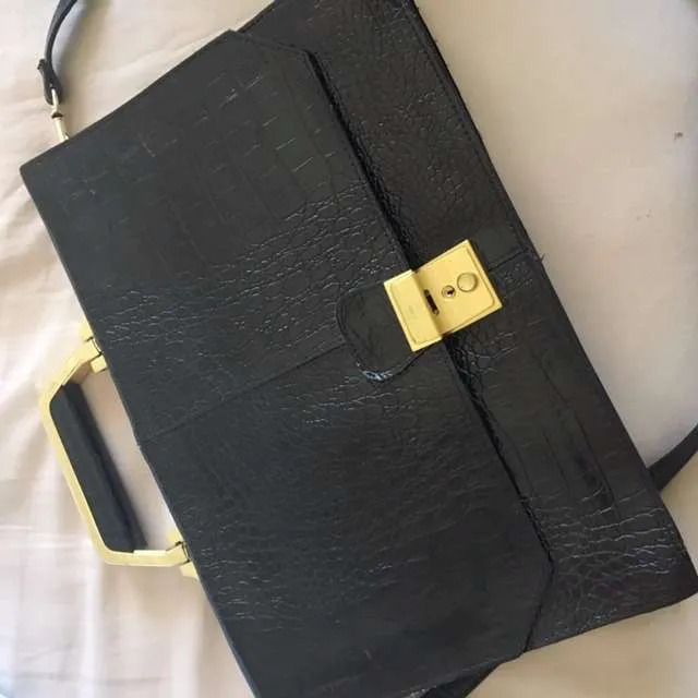 Vintage Leather Satchel Briefcase Crocodile photo 1