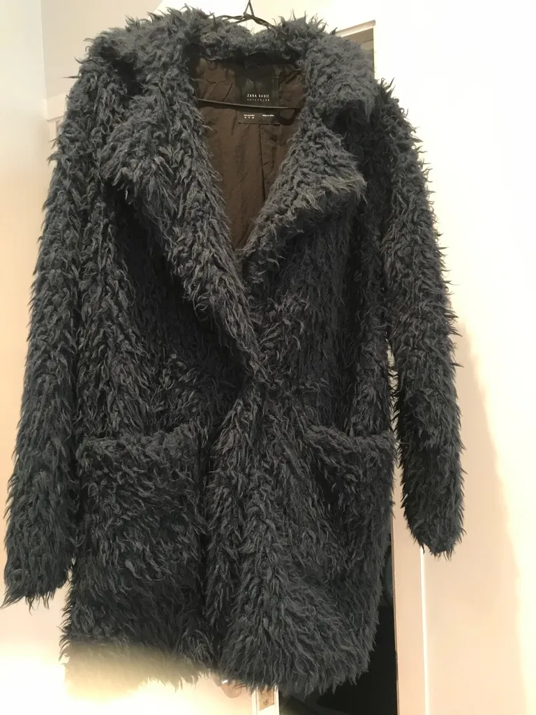 Zara Blue Faux Fur Coat photo 1