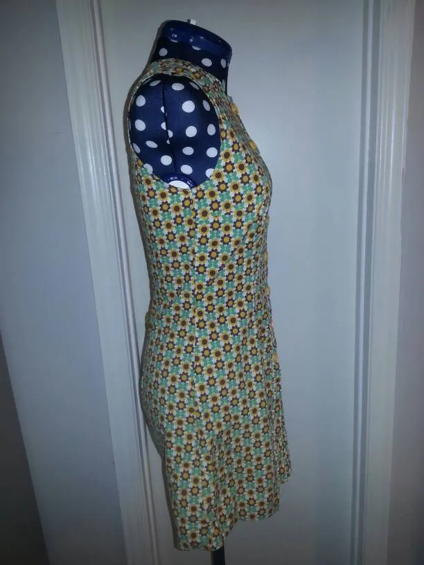 Adorable Bright Floral Yellow & Green Button Down Divided Dress photo 1