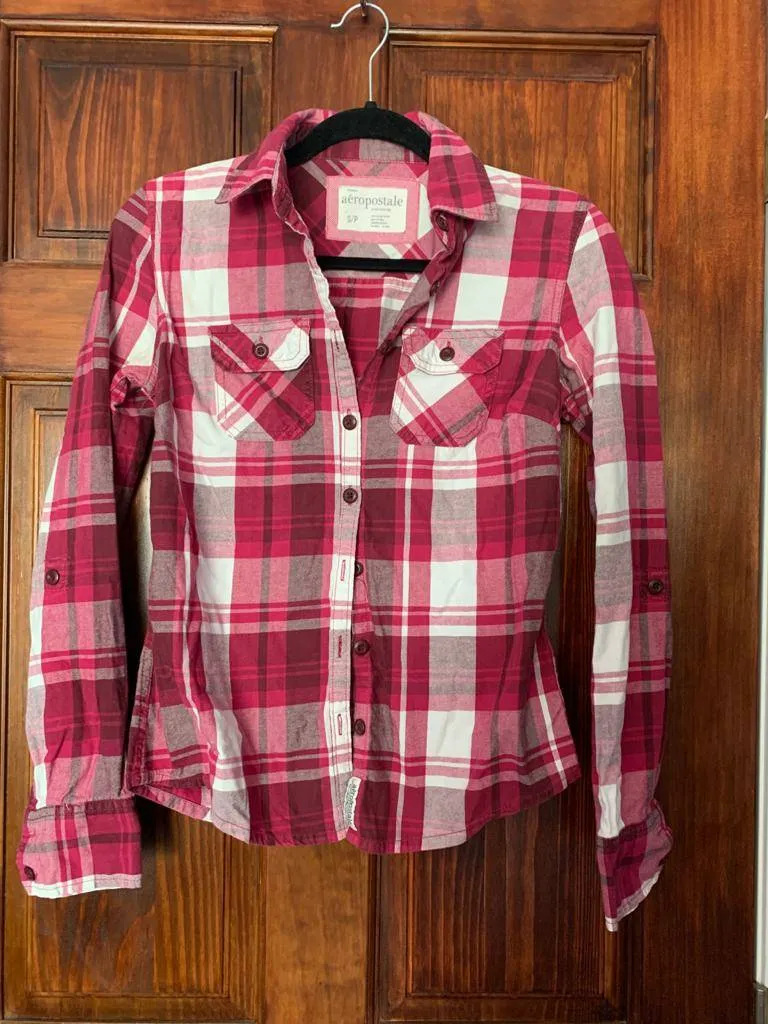 Aeropostale Pink Plaid Shirt (small) photo 1