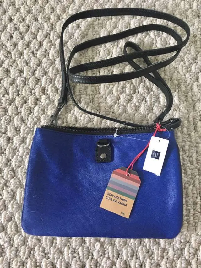 Small Leather Purse - Royal Blue Calf hair  + Black Leather photo 1