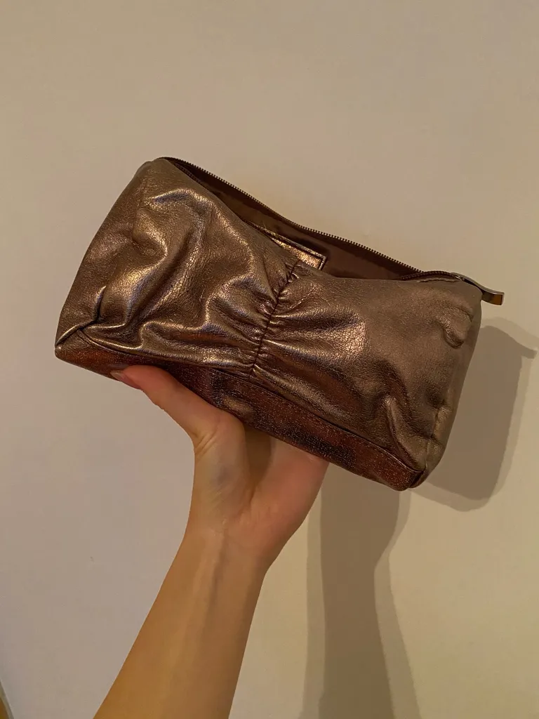 Brown copper metallic shimmery glittery make up bag, cosmetic... photo 1