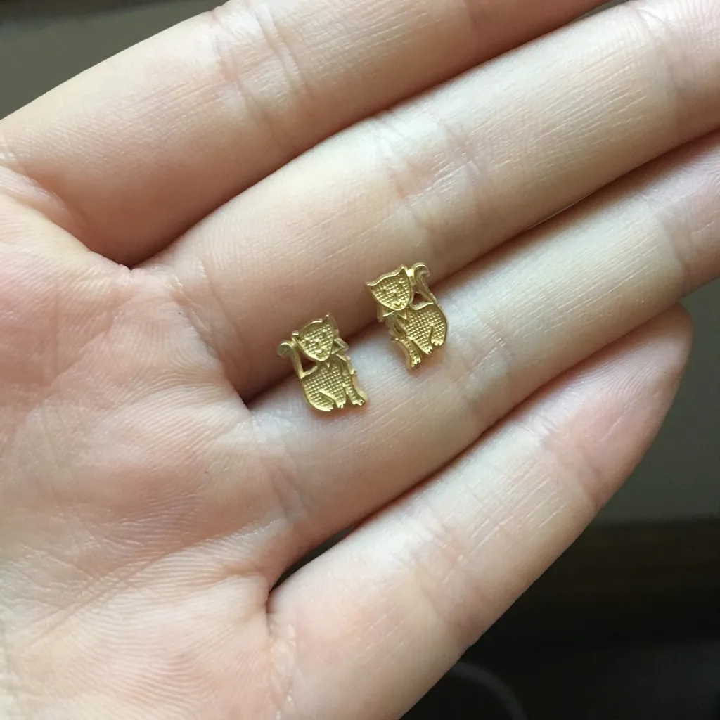 Gold Kitty Stud Earrings photo 1