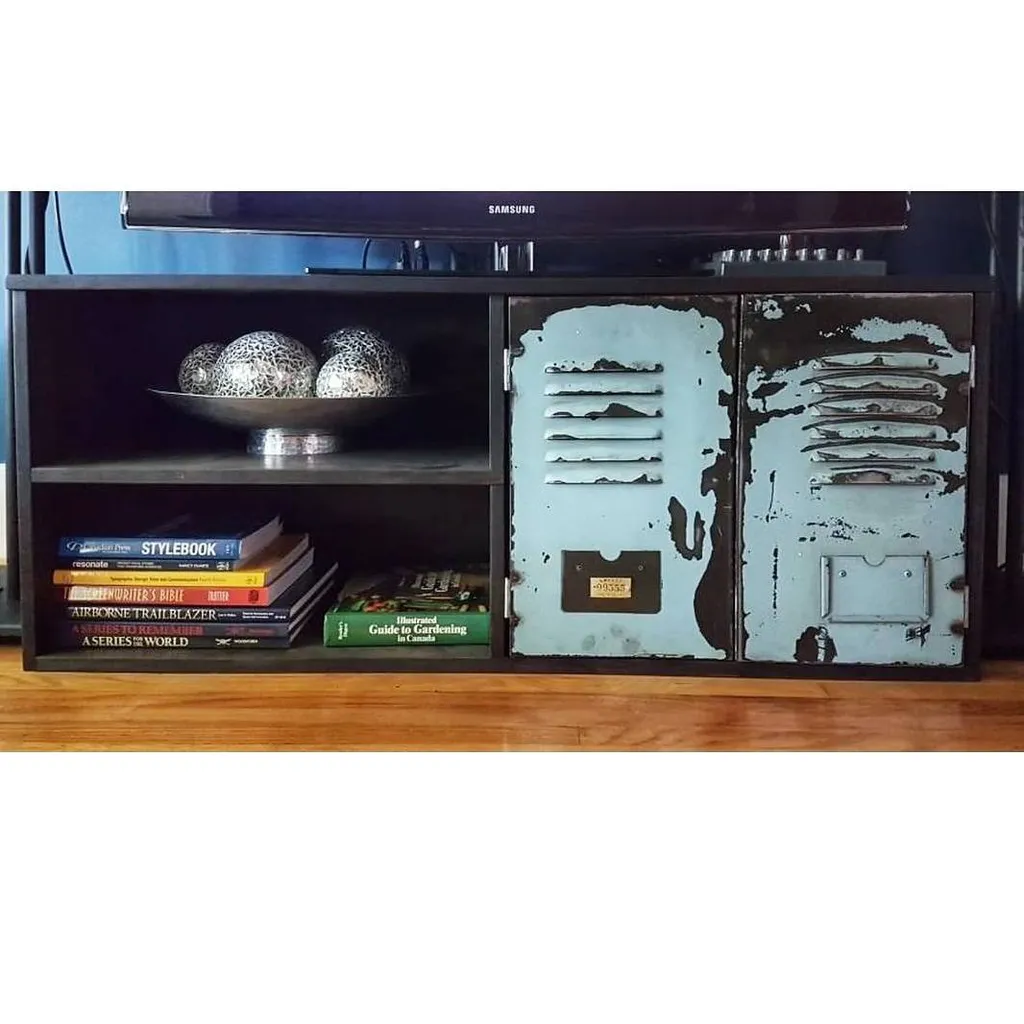 Maple Media Unit W/ Reclaimed Locker Doors photo 1