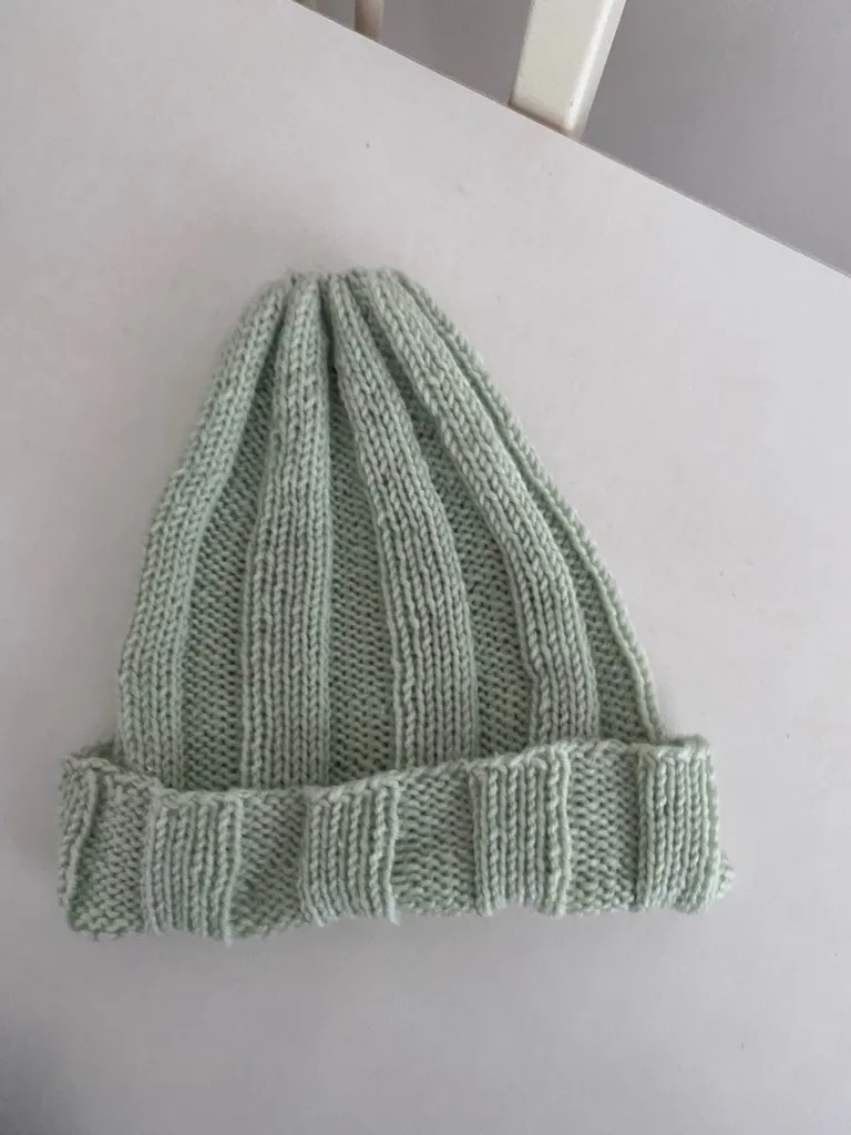 Mint light green pastel knit blue beanie toque, handmade knit... photo 1