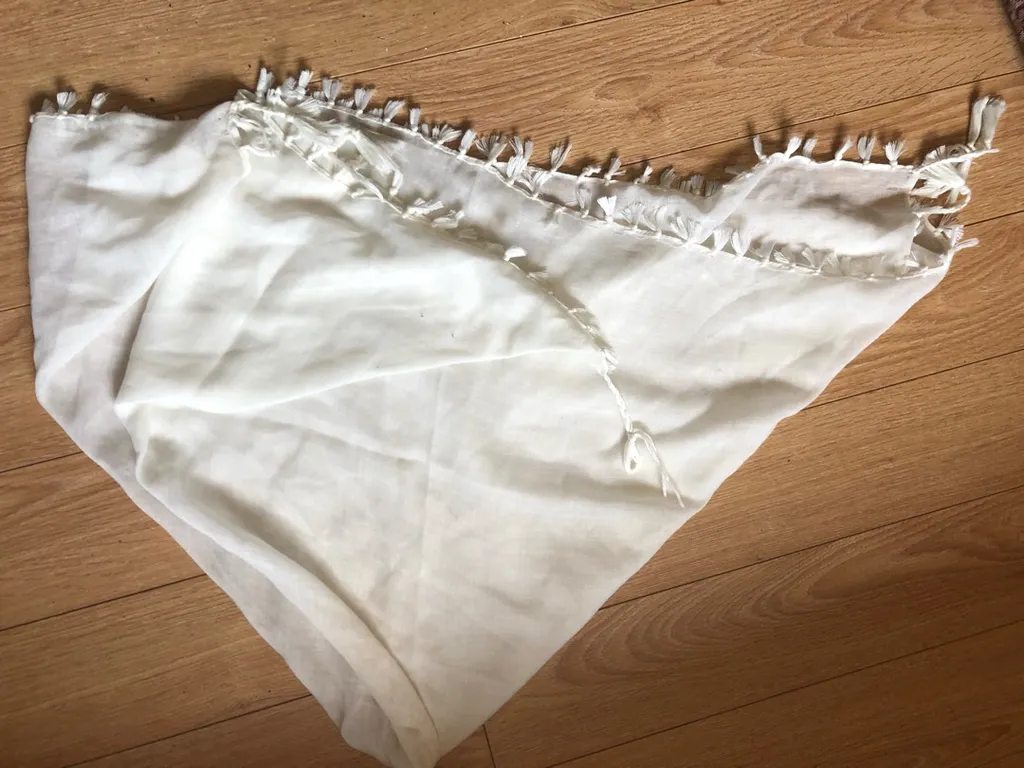 Square White Light Weight Fringe Scarf photo 1