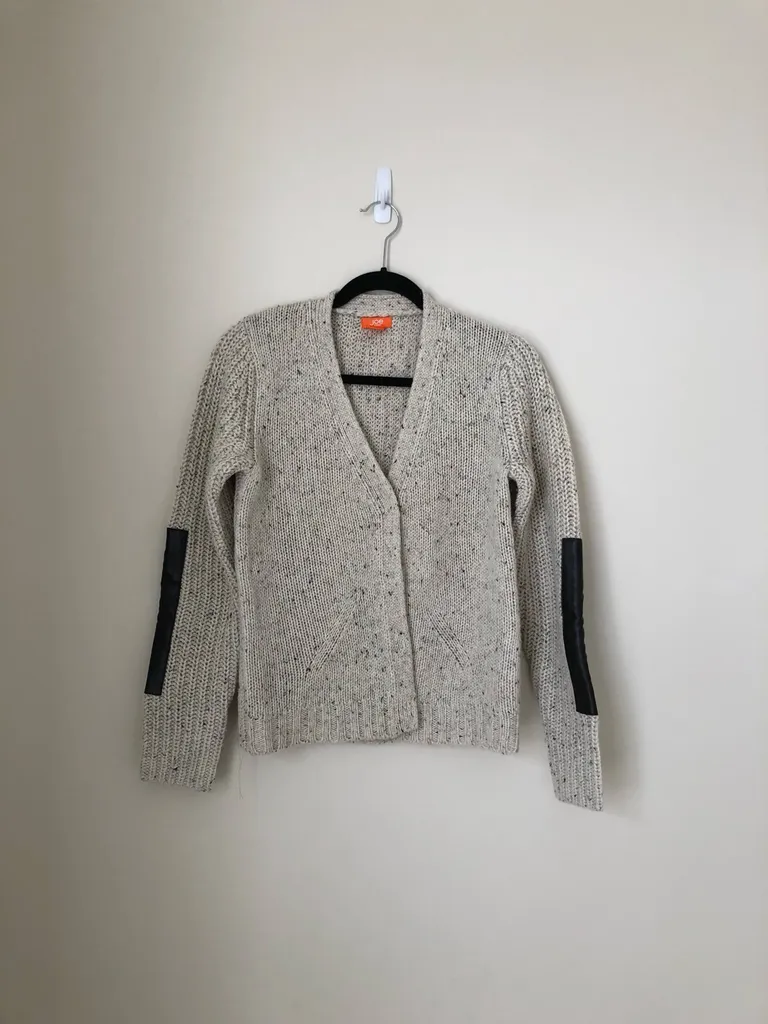 White (with Black Leather Elbow Patches) Cardigan photo 1