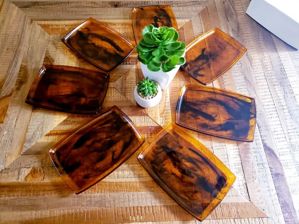 Lot 7 Vintage Clear  Amber Acrylic serving Sandwich Rectangle... photo 1