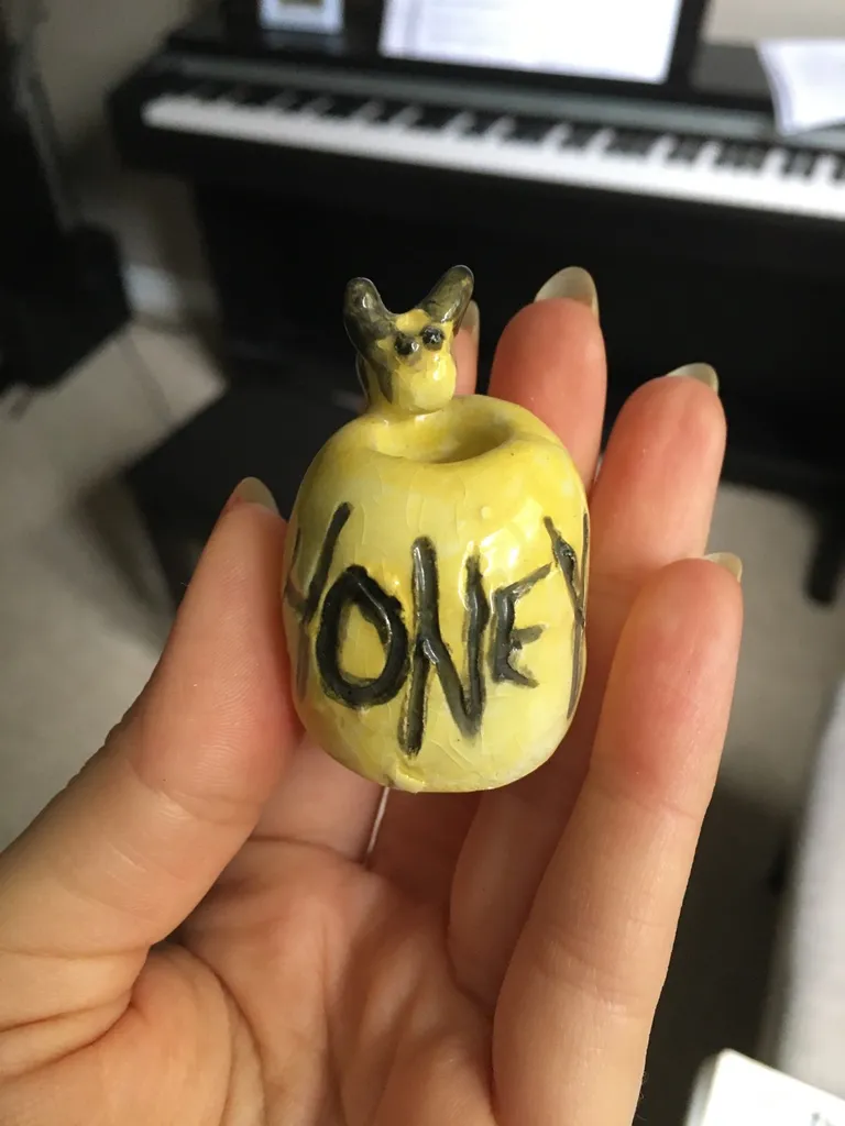 Little Handmade Bee And Honey Pot Glazed Figurine photo 1