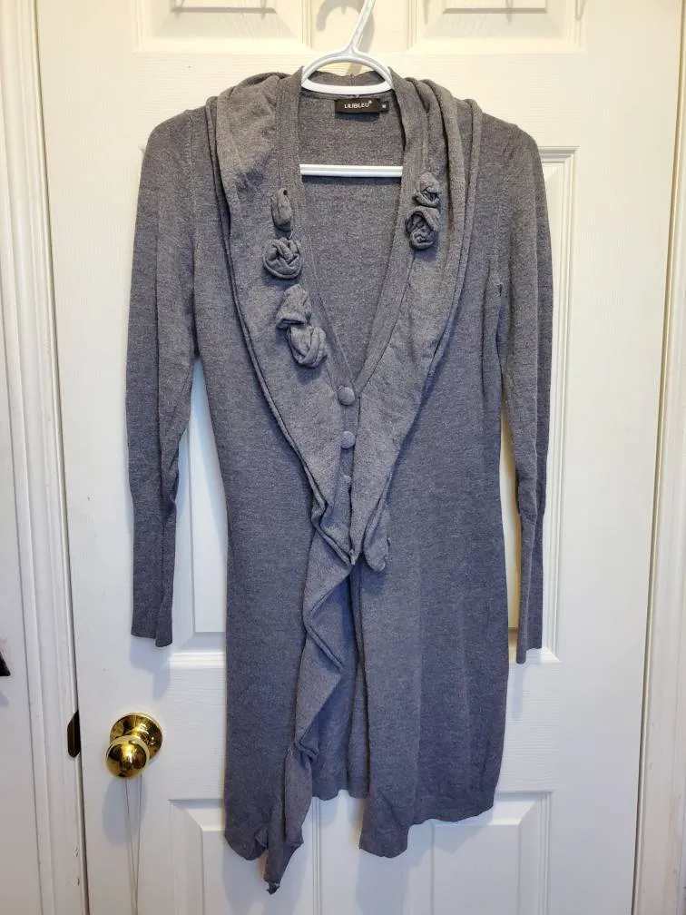 🔥Long Grey Waterfall Cardigan Sweater photo 1