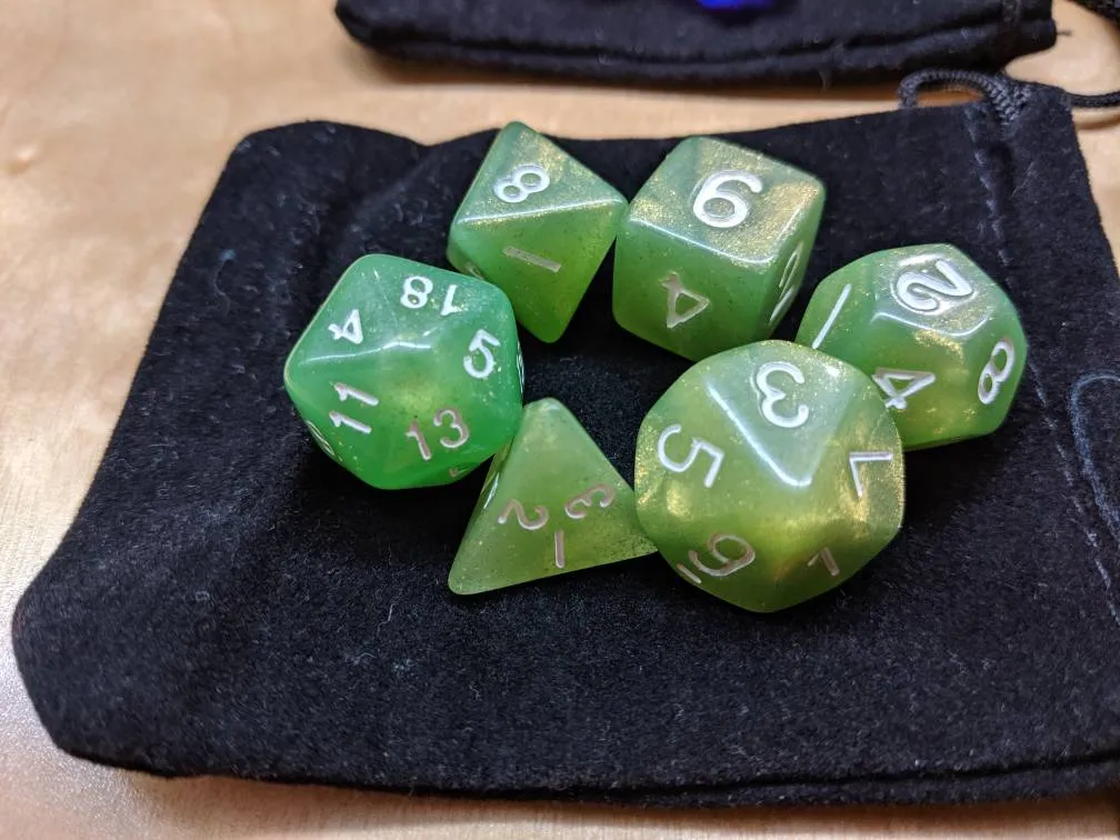 Sparkly Gree D&D Polyhedral Dice Set* photo 1