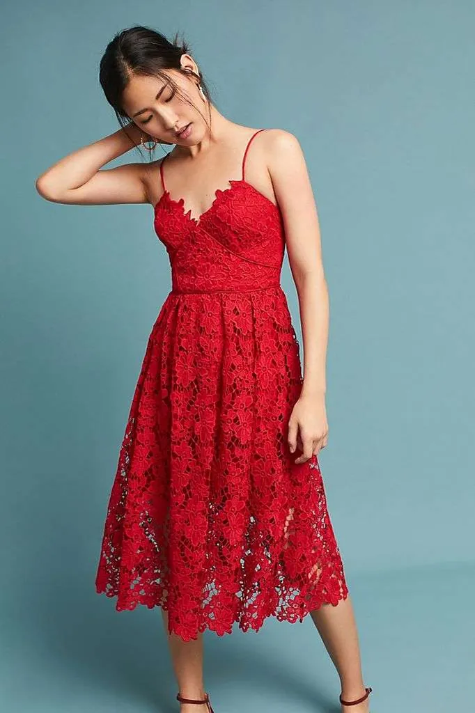 Anthropologie Scarlet Red Lace Dress photo 1