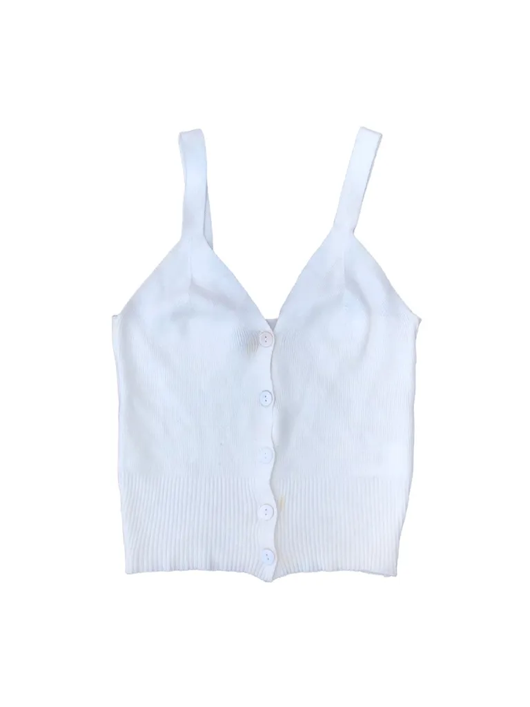 White Soft Knit Button Down Crop Top photo 1