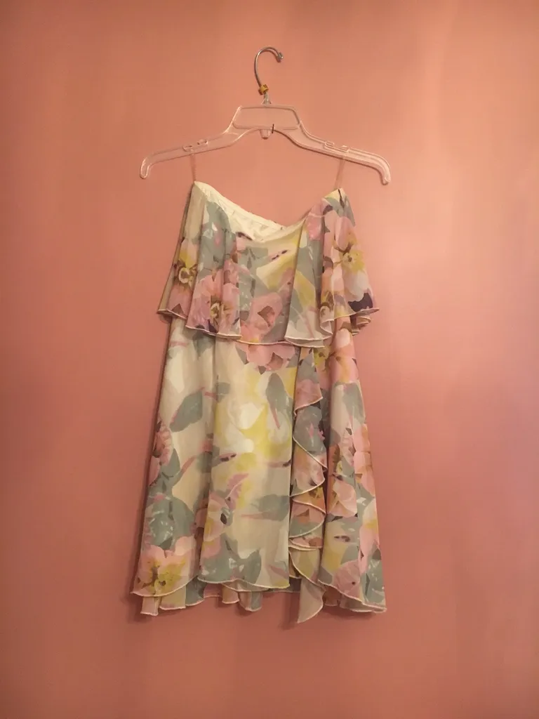 Strapless floral formal dress photo 1