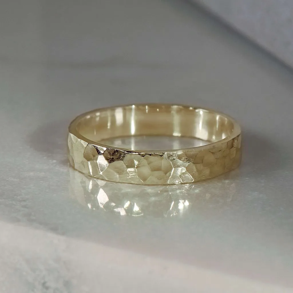 Hammer Finished Band Ring In Yellow Gold photo 1