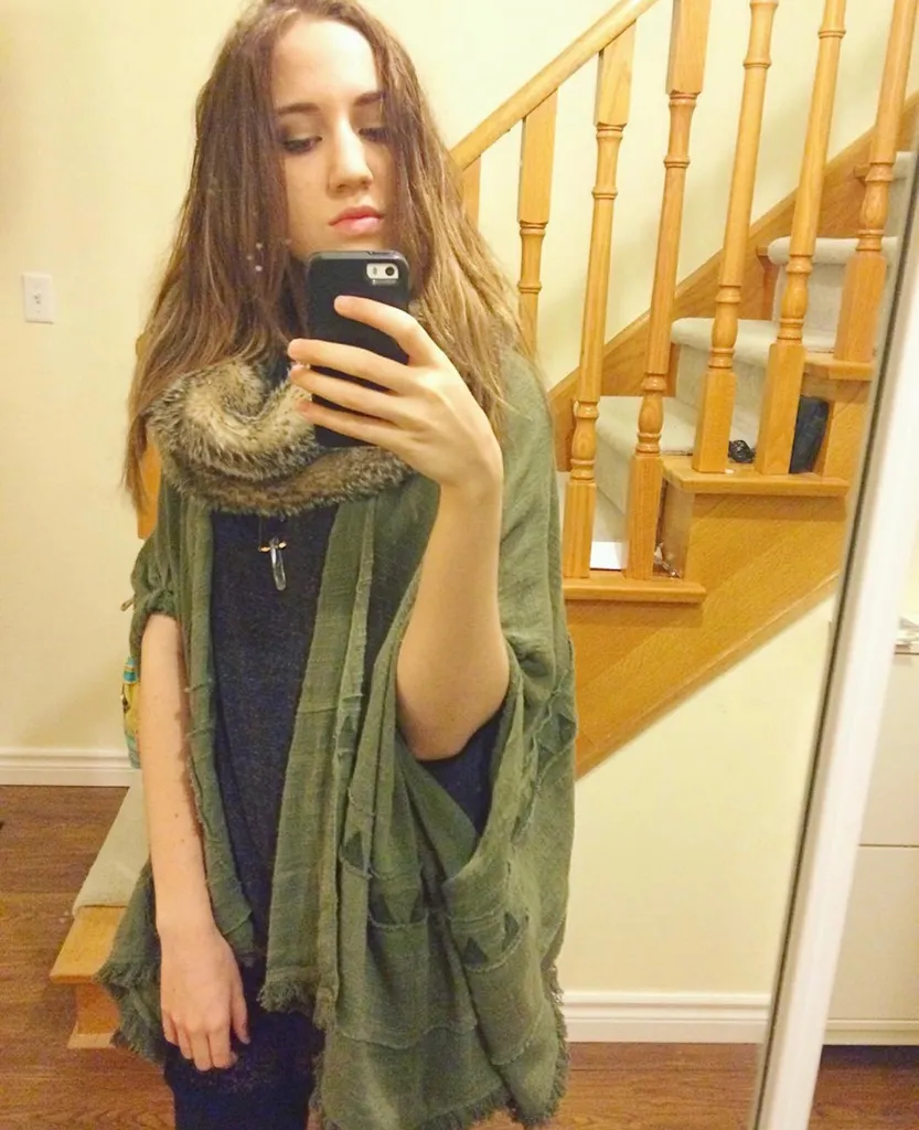 FREE PEOPLE Open Poncho In Forest Green photo 1