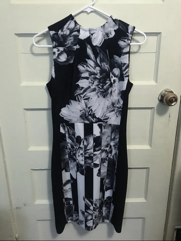 Black & White Flower Work Appropriate Dress photo 1