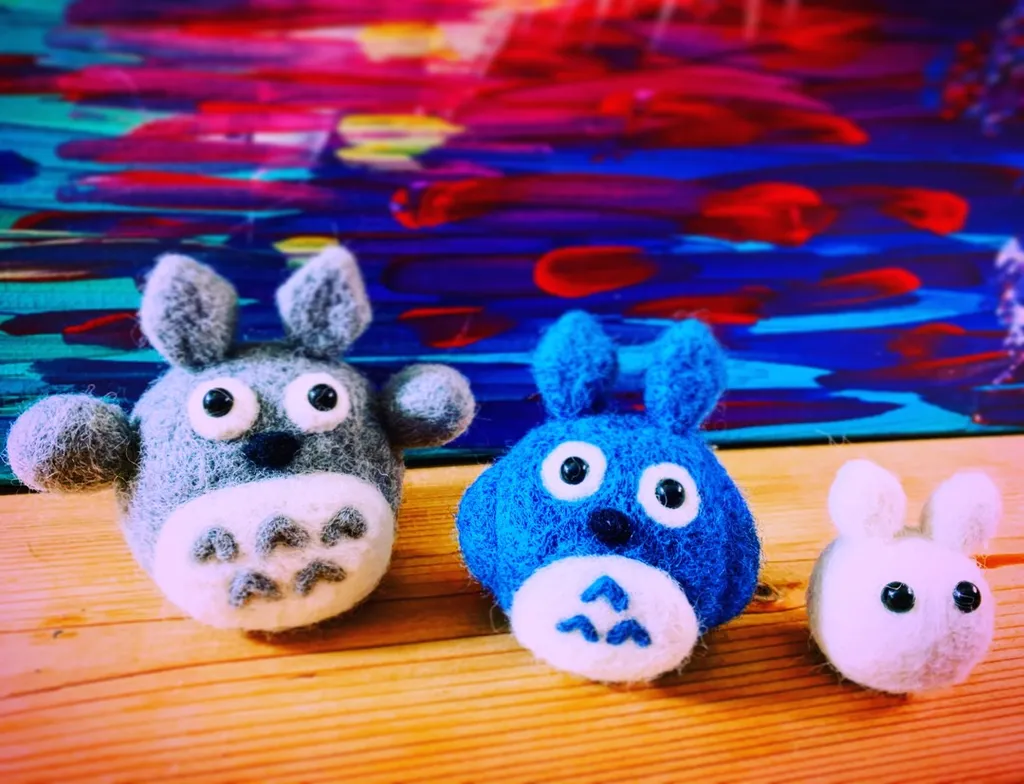 Wool Felted Totoro - Grey, Blue, White - Handmade photo 1
