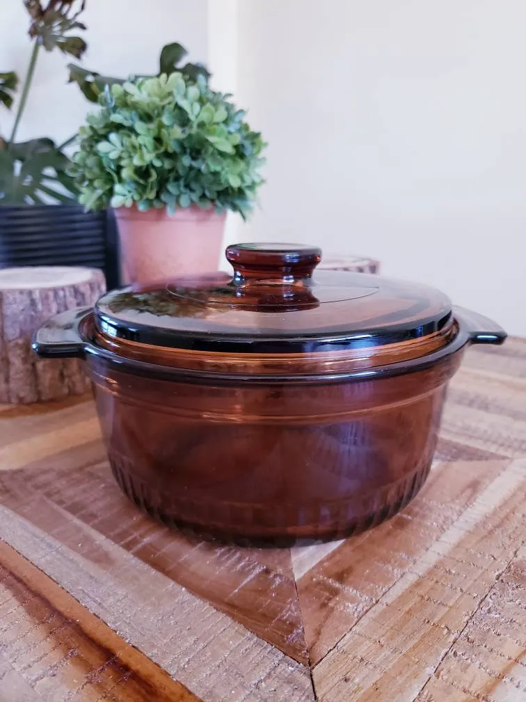 Vintage Anchor Hocking Amber Casserole Dish - 1 Qt photo 1