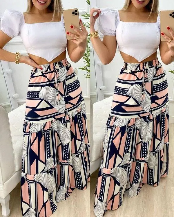 White Puff Sleeve Cropped Top photo 1