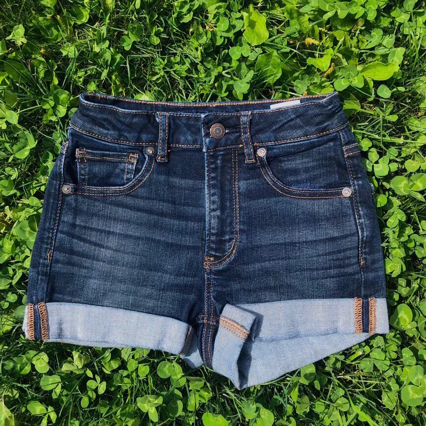 American Eagle Navy Blue High Waisted Denim Shorts photo 1