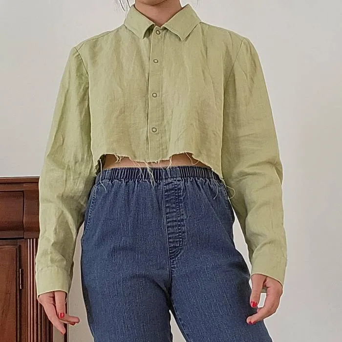 Pistachio linen blouse photo 1