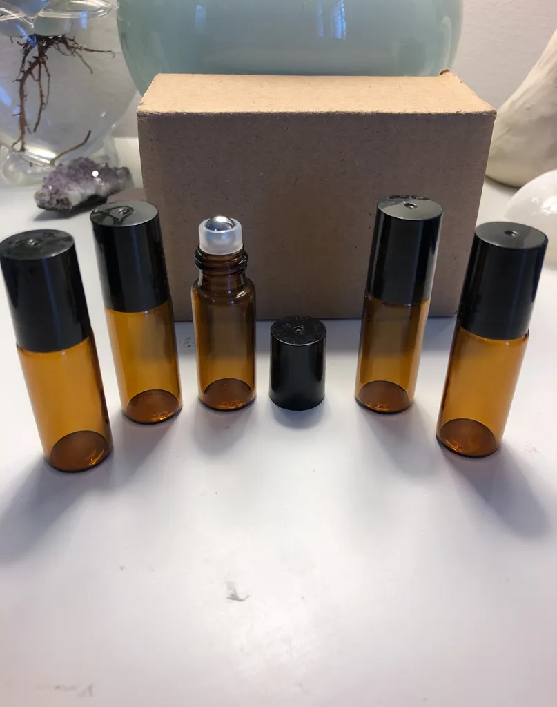 Five New 5ml Amber Glass Roller Ball Vials photo 1