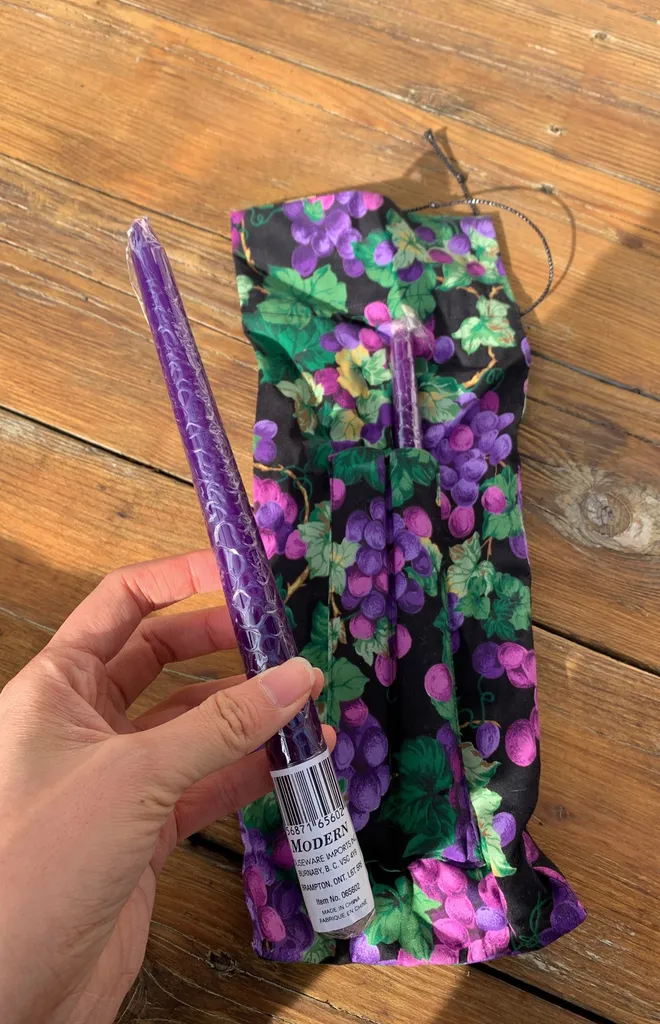 Two Purple Tapered Candles With Bag photo 1
