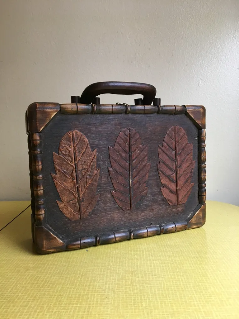 vintage cigar box handbag with real tobacco leaves photo 1