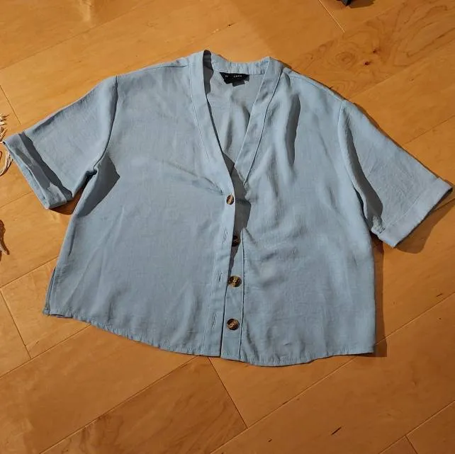 Short Sleeve Light Blue Cropped Button Shirt photo 1
