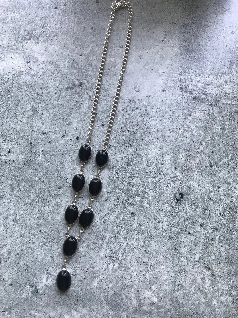 Black Onyx Necklace Silver Plated - New photo 1