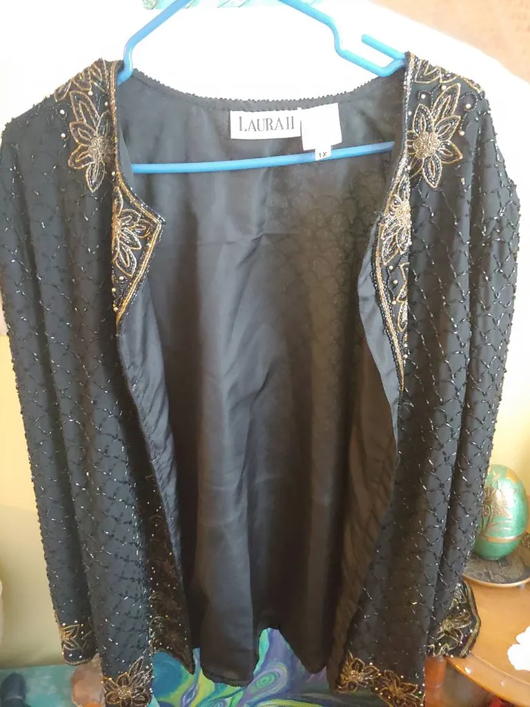 Vintage Black And Gold Sequined Coat/cardigan photo 1