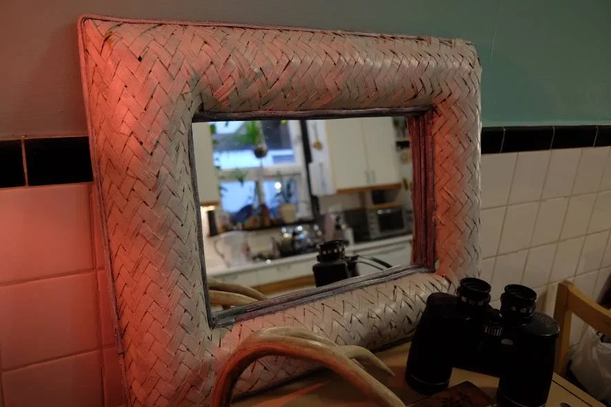 White Wicker Mirror photo 1