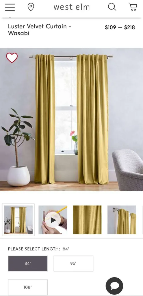West Elm Luster Velvet Curtains 96" photo 1