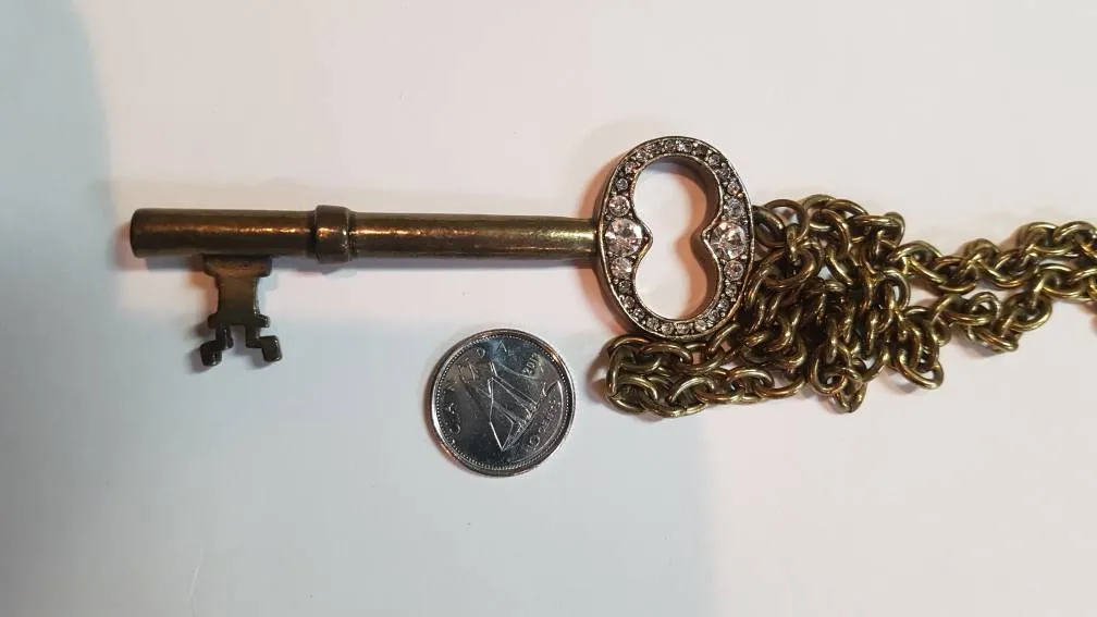 Log Bronze Key Necklace With Diamonds - Long Collier Clé Bron... photo 1