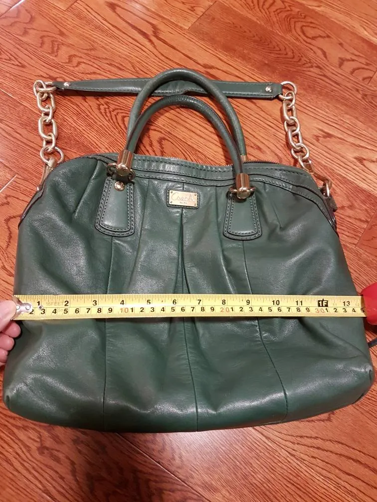 Dark Green Coach Purse with Gold Chain Detail photo 1