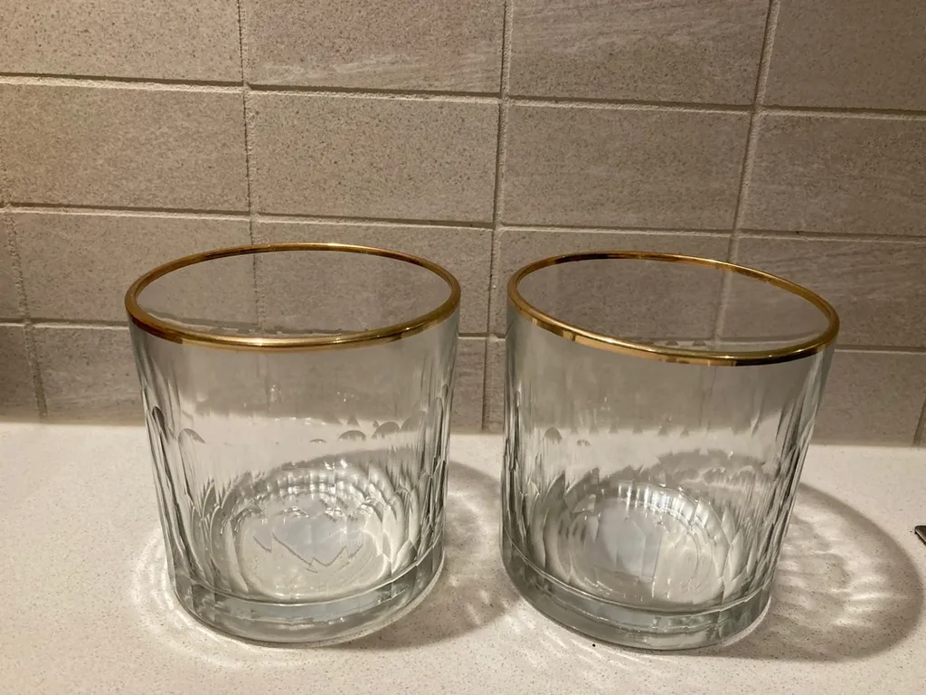 New Indigo large gold-rimmed lowball glasses photo 1