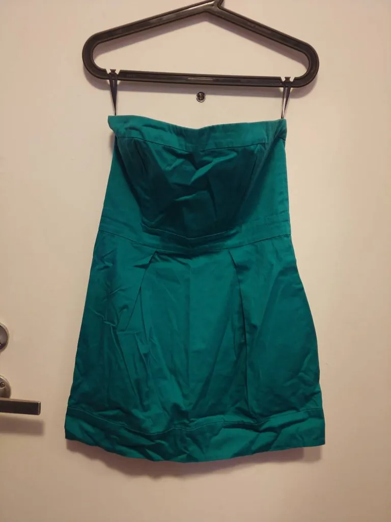 Short Teal Strapless Dress w/ Pockets photo 1