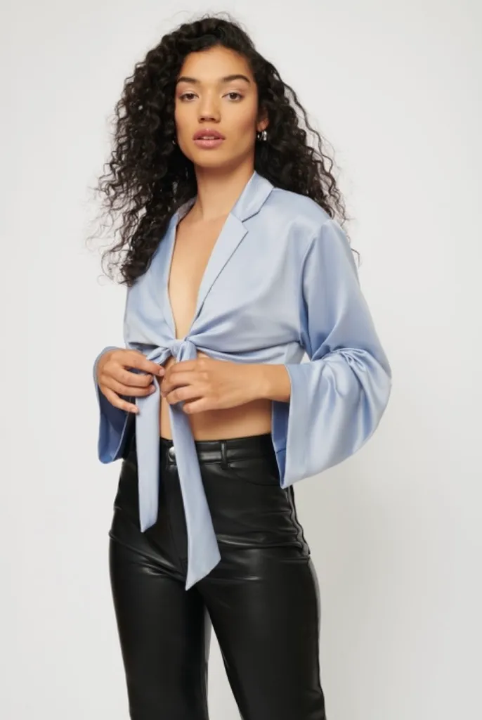 NWT Satin Tie Front Top (M) photo 1