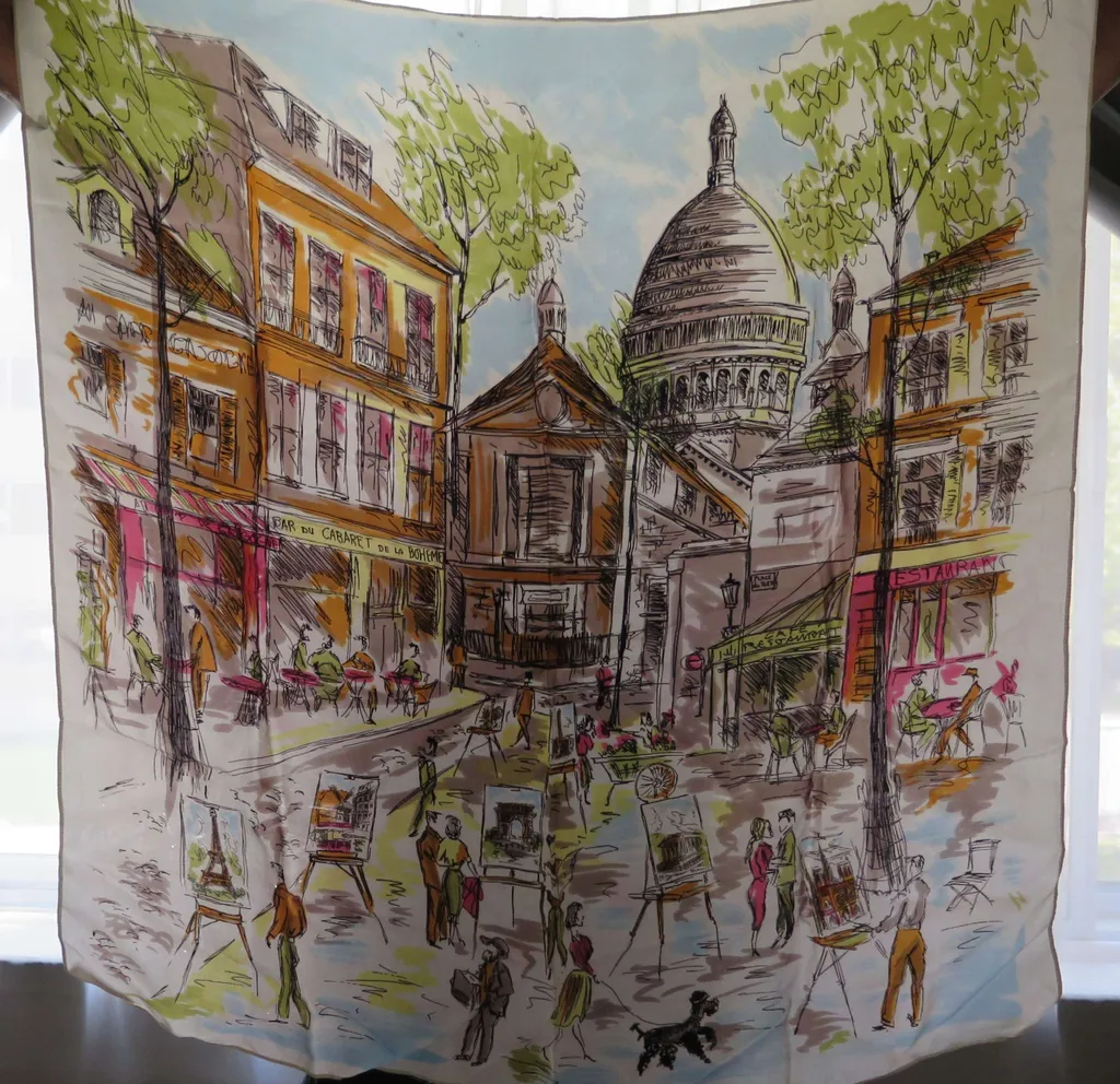 VINTAGE 1960s scarf PARIS theme Rhodia Made in France photo 1